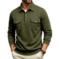 thumbnail image 1 of JULMCOMO Polo Shirts for Men Button Collared Casual Workwear Style Long Sleeve Shirts Regular Fit Work Tops with Chest Pockets Army Green XL, 1 of 7