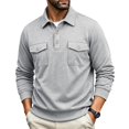 thumbnail image 1 of JULMCOMO Polo Shirts for Men Button Collared Casual Workwear Style Long Sleeve Shirts Regular Fit Work Tops with Chest Pockets Light Gray XL, 1 of 7