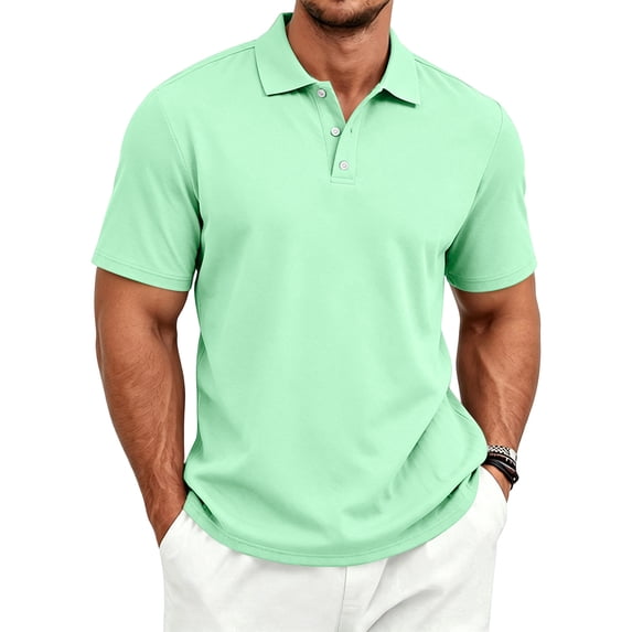 JULMCOMO Polo Shirts for Men Collared 3 Buttons Short Sleeve Lightweight Regular Fit Casual Golf Shirt Comfy Classic Tees Mint Green S
