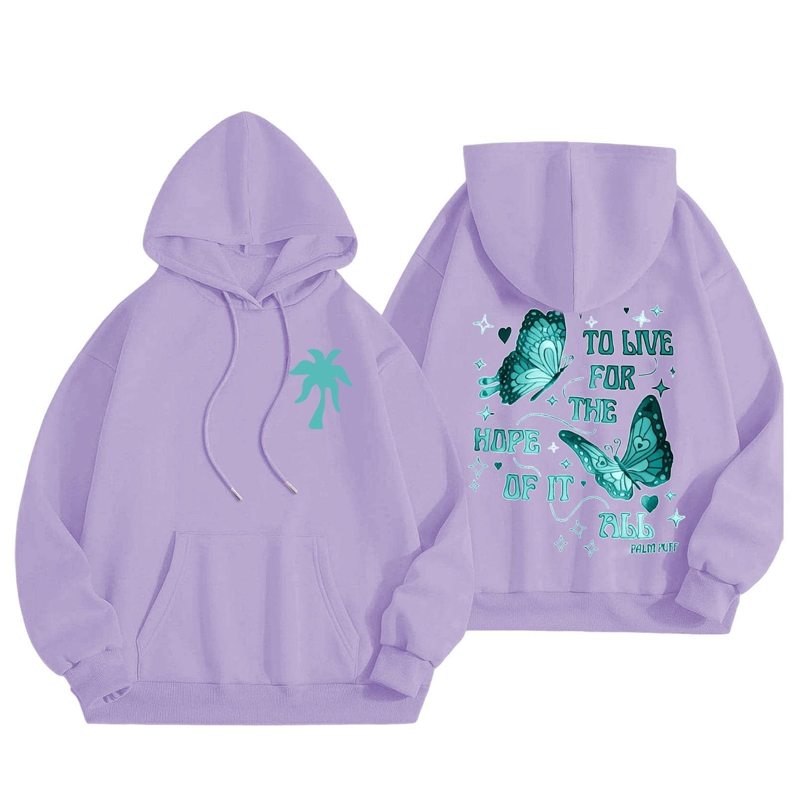 JULMCOMO Purple Palm Puff Hoodie Preppy Oversized Long JULMCOMO Purple Palm Puff Hoodie Preppy Oversized Long
