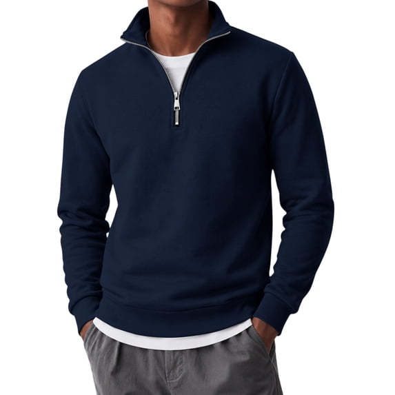 JULMCOMO Quarter Zip Pullover Sweatshirt for Men Solid Color Stand Collar Long Sleeve Casual Athletic Tops for Fall Winter Navy M