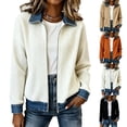 thumbnail image 1 of JULMCOMO Ribbed Knit Jacket for Women Collared Denim Contrast Zip Up Jacket Spliced Jean Trim Long Sleeve Casual Cardigan White XL, 1 of 5