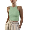 thumbnail image 1 of JULMCOMO Ribbed Knit Tank Tops for Women Crew Neck Solid Casual Summer Cropped Tank Tops Slim Fit Sleeveless Trendy Comfy Shirts Cyan M, 1 of 4