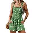 thumbnail image 1 of JULMCOMO Rompers for Women 2025 Sleeveless Short Overalls Loose Fit Dressy Casual Jumpsuit Summer Petite Floral Print Jumpsuit with Pockets Green XL, 1 of 5