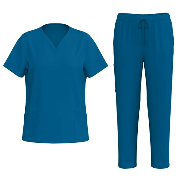 JULMCOMO Royal Blue Scrubs Sets for Women Plus Size Medical Scrubs Stretchy V Neck Scrub Tops and Pants Scrub Sets Nursing Top Scrubs for Tall Women Royal Blue M