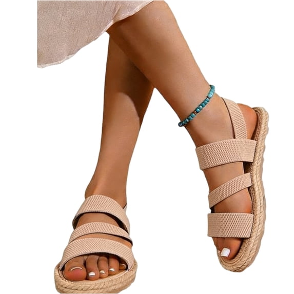 JULMCOMO Sandals Women Back Ankle Strap Lightweight Casual Flat Sandals Open Toe Comfy Walking Slides Summer Footwear Beige 7.5