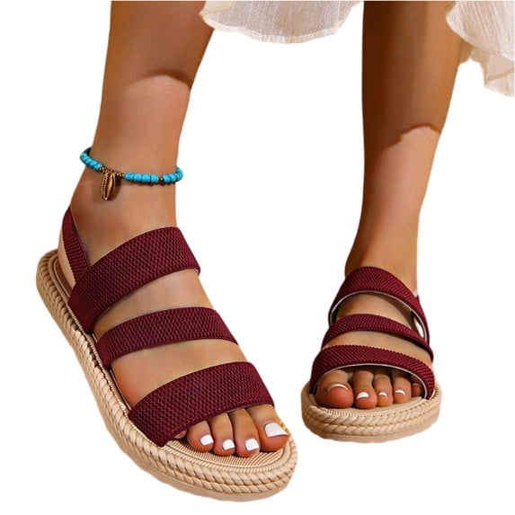 JULMCOMO Sandals Women Back Ankle Strap Lightweight Casual Flat Sandals Open Toe Comfy Walking Slides Summer Footwear Wine 7