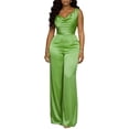 thumbnail image 1 of JULMCOMO Satin Jumpsuits for Women V Neck Sleeveless Dressy Jumpsuits Cinched Waist Wide Leg Evening Party Summer Outfits Fluorescent Green 2XL, 1 of 7