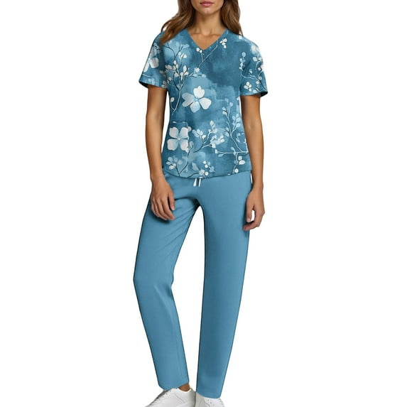 JULMCOMO Scrub Sets for Woman Plus Size Jogger Scrubs Petite V-Neck Yoga Scrub Pants and Tops Nursing Uniforms Medical Uniforms Scrubs for Tall Women S