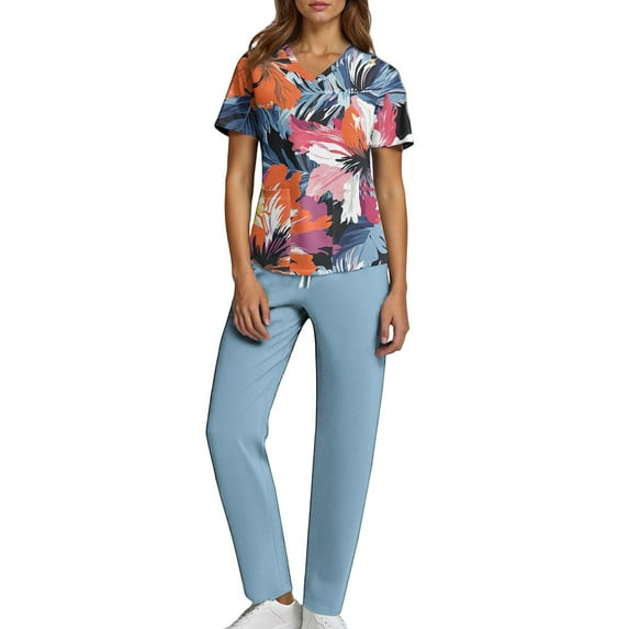 JULMCOMO Scrub Sets for Woman Plus Size Scrub Joggers Stretchy V Neck Yoga Scrub Pants and Tops Nursing Top Medical Scrub Sets Med Couture Scrubs L