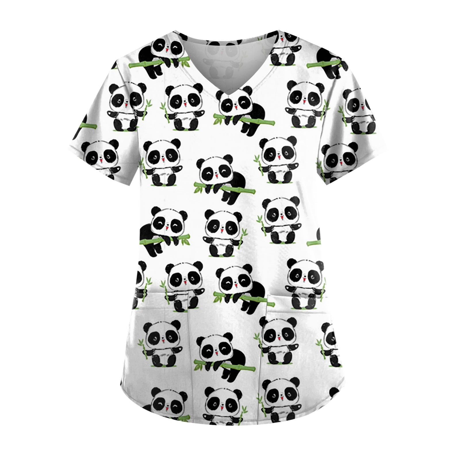 JULMCOMO Scrub Tops Women Clearance Professional Panda Print Short