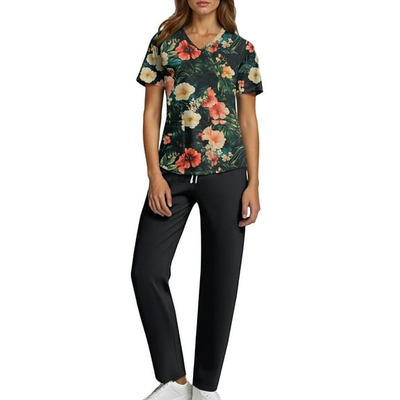 JULMCOMO Scrubs for Women Plus Size Scrub Set Stretchy V-Neck Yoga Scrub Pants and Tops Nursing Scrubs Medical Scrub Sets Uniformes De Enfermeras De Mujer XXL