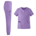 thumbnail image 1 of JULMCOMO Scrubs for Women Quick Dry Henley Short Sleeve Comfortable Medical Uniforms Hospital Work Two Piece Scrub Sets with Multi Pockets Light Purple L, 1 of 6