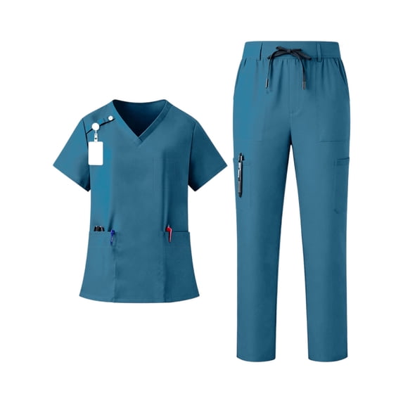 JULMCOMO Scrubs for Women Quick Dry V Neck Short Sleeve Solid Comfy Medical Uniforms Hospital Work Two Piece Scrub Sets with Multi Pockets Royal Blue S