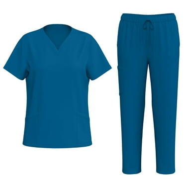 JULMCOMO Jogger Scrubs for Women Plus Size Medical Uniforms Stretchy V Neck Yoga Scrub Pants and Tops Jogger Scrubs Nurse Uniforms Tall Scrubs Sets Royal Blue XL