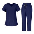 thumbnail image 1 of JULMCOMO Scrubs for Women Set Notch Neck Solid Casual Medical Work Nurse Scrubs Short Sleeve Hospital Easy Care Uniforms with Multi Pockets Dark Blue XL, 1 of 6