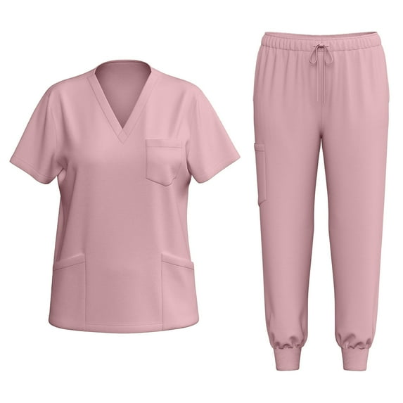 JULMCOMO Scrubs for Women Set Plus Size Medical Scrubs Stretchy V Neck Yoga Scrub Pants and Tops Scrub Set Nursing Top Uniformes De Enfermeras De Mujer Pink XXL