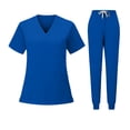 thumbnail image 1 of JULMCOMO Scrubs for Women Quick Dry V Neck Short Sleeve Stretchy Medical Uniforms Hospital Work 2 Piece Sets with Multi Pockets Royal Blue L, 1 of 5
