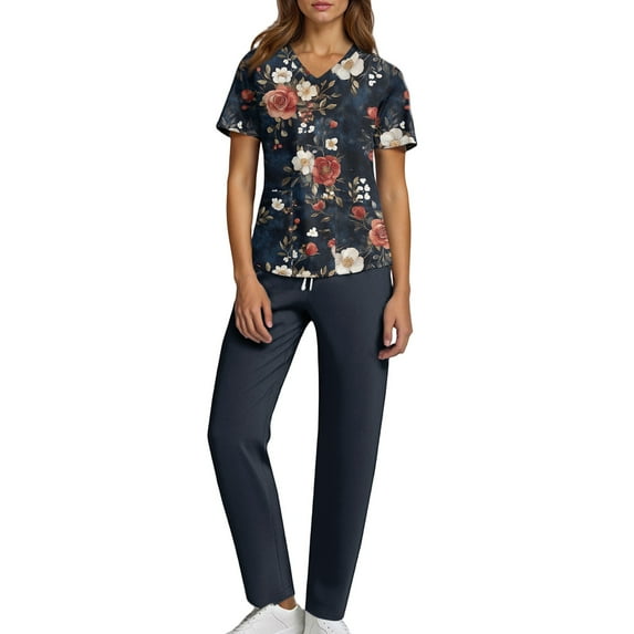 JULMCOMO Scrubs for Women Set Clearance Plus Size Scrub Sets Stretchy V-Neck Scrub Pants and Tops Nursing Top Medical Scrubs Tall Scrubs S
