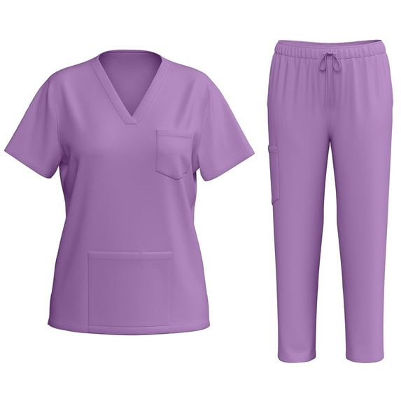 JULMCOMO Scrubs for Women Set Plus Size Medical Uniforms Petite V-Neck Scrub Pants and Tops Scrub Set Nursing Scrubs Tall Scrubs Purple L