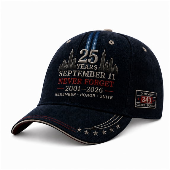 JULMCOMO September 11 25 Years Hat Never Forget Adjustable Memorial Baseball Cap 343 Tribute 2001-2026 Patriotic Hat for Unisex Red