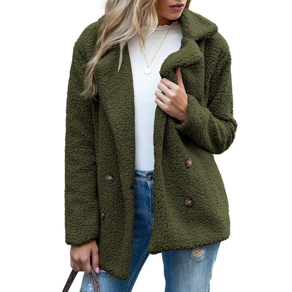 JULMCOMO Sherpa Fleece Jackets for Women Plus Size Lapel Collar Button Soft Fuzzy Teddy Coats Casual Warm Winter Outerwear with Pockets Green 2XL