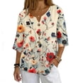 thumbnail image 1 of JULMCOMO Shirts for Women Floral Print 3 Button Notch Neck 3/4 Sleeve Loose Fit Casual Tunic Tops Comfy Summer Shirts Multicolor S, 1 of 7