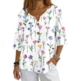 thumbnail image 1 of JULMCOMO Shirts for Women Floral Print 3 Button Notch Neck 3/4 Sleeve Loose Fit Casual Tunic Tops Comfy Summer Shirts Purple Pink S, 1 of 7