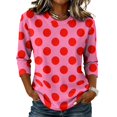 thumbnail image 1 of JULMCOMO Shirts for Women Polka Dot 3/4 Sleeve Crew Neck Casual Loose Fit T Shirts Retro Dot Trendy Comfy Tunic Tops Hot Pink L, 1 of 6
