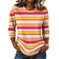 thumbnail image 1 of JULMCOMO Shirts for Women Striped Crew Neck 3/4 Sleeve Casual Loose Fit T Shirts Color Block Comfy Trendy Summer Tops Light pink S, 1 of 6
