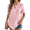 Shirts for Women Summer Short Sleeve Button Down Blouse VNeck