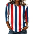 thumbnail image 1 of JULMCOMO Shirts for Women Vertical Striped Crew Neck 3/4 Sleeve Casual T Shirts Loose Fit Comfy Trendy Summer Basic Tees Red XL, 1 of 6