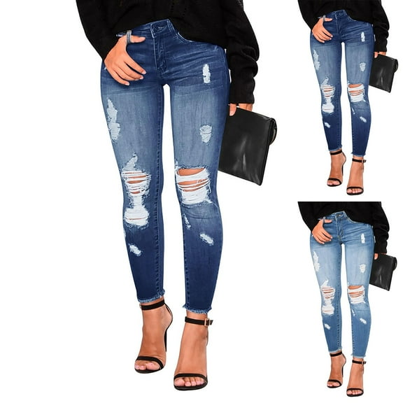 JULMCOMO Skinny Jeans for Women Boyfriend Ripped Skinny Jean Waisted Stretchy Distressed Denim Pants Frayed Cute Jeggings Black XL