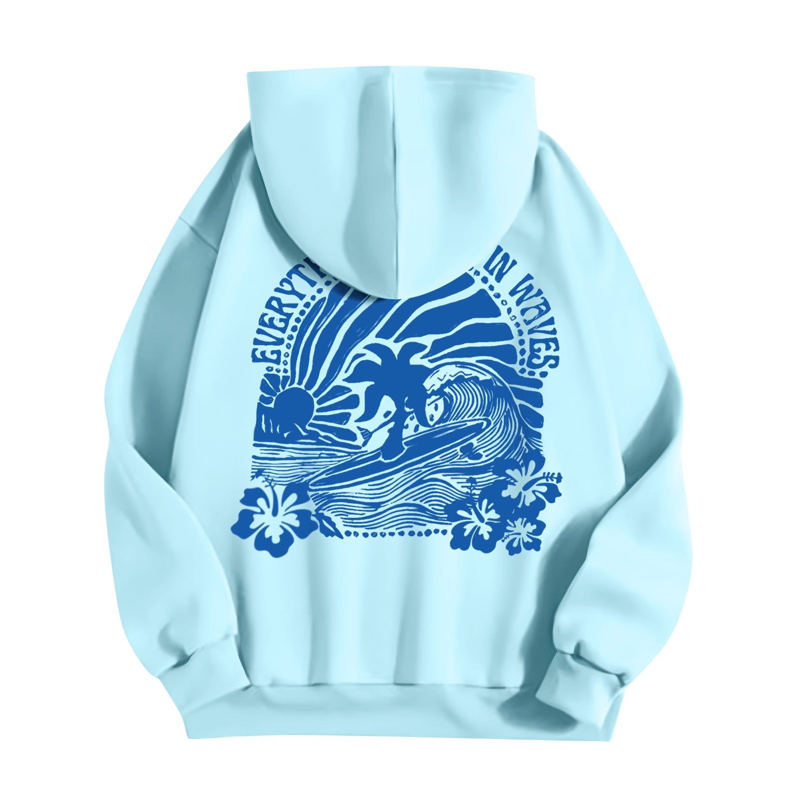 JULMCOMO Sky Blue Palm Puff Hoodie Preppy Oversized Long Sleeve ...