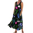 thumbnail image 1 of JULMCOMO Summer Dresses for Women 2024 Round Neck Casual Boho Long Dress Floral Print Plus Size Sleeveless Maxi Dress with Pocket, 1 of 4