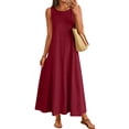 thumbnail image 1 of JULMCOMO Summer Dresses for Women 2026 Sleeveless Crew Neck Casual Comfy A Line Loose Fit Maxi Sundresses for Beach Vacation Deep Red L, 1 of 5
