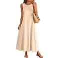 thumbnail image 1 of JULMCOMO Summer Dresses for Women Round Neck Sleeveless A Line Loose Fit Flowy Casual Maxi Dresses Beach Vacation Sundresses Beige M, 1 of 5
