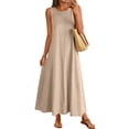 thumbnail image 1 of JULMCOMO Summer Dresses for Women Round Neck Sleeveless A Line Loose Fit Flowy Casual Maxi Dresses Beach Vacation Sundresses Camel XL, 1 of 5