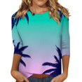 Summer Tops for Women 2024 3/4 Length Sleeve Summer Round Neck