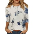 thumbnail image 1 of JULMCOMO Summer Tops for Women 2024 3/4 Length Sleeve Summer Round Neck T Shirts Trendy Dressy Elbow Sleeve Floral Print Shirts Loose Trendy Summer Clothes Royal Blue 2XL, 1 of 5