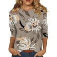 thumbnail image 1 of JULMCOMO Summer Tops for Women 2024 3/4 Sleeve Summer Crew Neck T Shirts Trendy Dressy Elbow Length Floral Print Shirts Loose Dressy Casual Clothes Khaki 3XL, 1 of 5