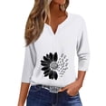 thumbnail image 1 of JULMCOMO Summer Tops for Women 2024 Button Down V-Neck Blouses 3/4 Sleeve Fashion T-Shirts Sunflower Print Casual Clearance Tops Tunic, 1 of 5