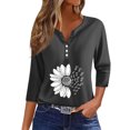 thumbnail image 1 of JULMCOMO Summer Tops for Women 2024 Casual Trendy Shirt Sunflower Print Button Decor V Neck Fashion Tshirts 3/4 Sleeve Tunic Tops, 1 of 5