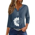 thumbnail image 1 of JULMCOMO Summer Tops for Women Button Down V Neck Shirt 3/4 Sleeve Fashion T-Shirts Sunflower Print Casual Dressy Tops Tunic, 1 of 5