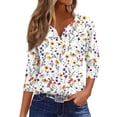 thumbnail image 1 of JULMCOMO Summer Tops for Women Button Up V-Neck Tops 3/4 Sleeve Fashion Tshirts Floral Print Casual Trendy Tops Tunic, 1 of 5