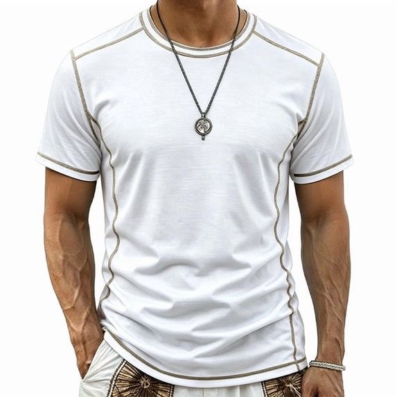 JULMCOMO T Shirts for Men Crew Neck Short Sleeve Regular Fit Contrast Seam Stitching Summer Shirt Casual Classic Tees White M