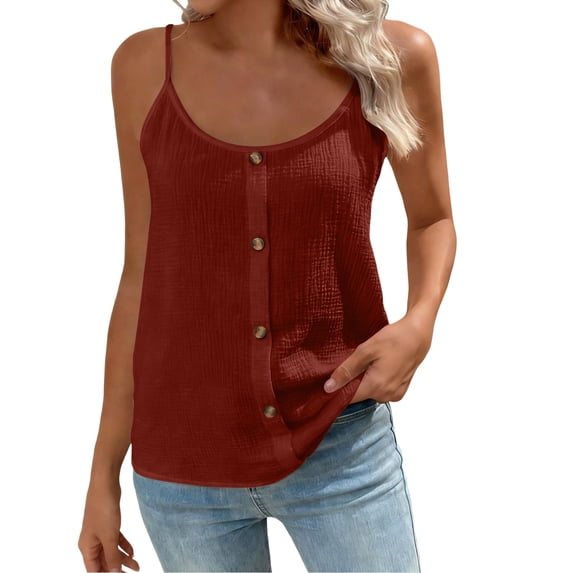 JULMCOMO Tank Tops for Women Scoop Neck Adjustable Spaghetti Strap Casual Loose Fit Camisole Tops Sleeveless Summer Button Down Shirts Red M