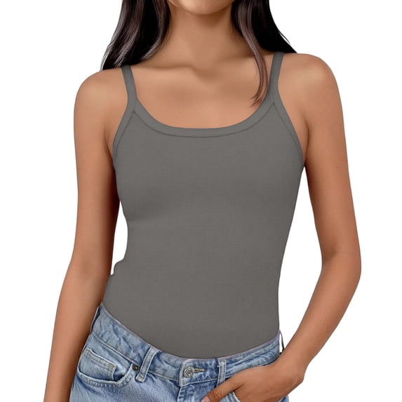 JULMCOMO Tank Tops for Women Scoop Neck Spaghetti Strap Slim Fit Comfy Camisole Tops Sleeveless Summer Casual Camisoles Dark Gray L