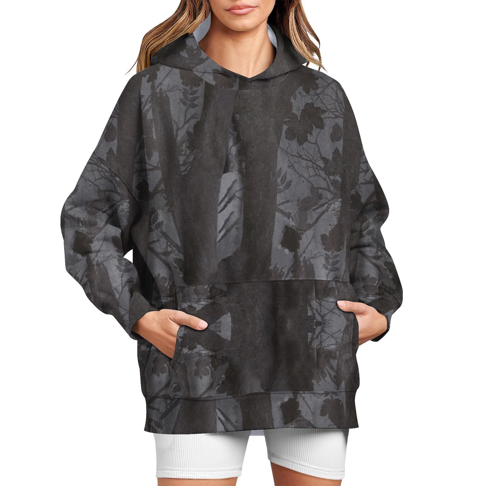 JULMCOMO Teen Girls Camo Hoodies Oversized Maple Leaf Print