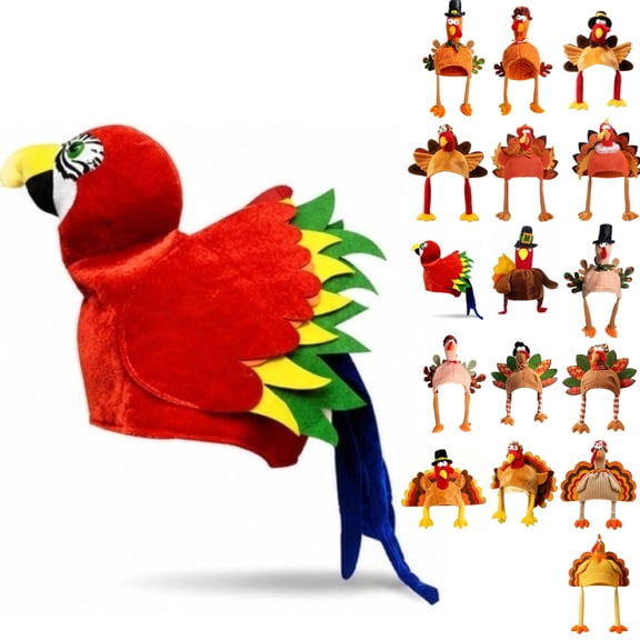 JULMCOMO Thanksgiving Macaw Parrot Hat Plush Fun Holiday Costume Accessory Macaw Bird Cute Party Novelty Hat for Halloween Cosplay Tropical Beach Luau G